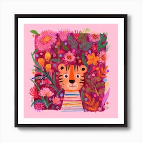 Pink Tiger Nursery Square Art Print