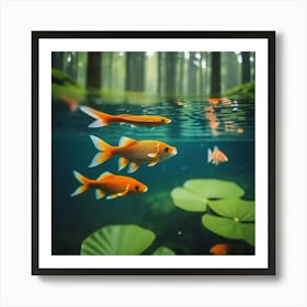 forest Goldfish In a Pond Art Print