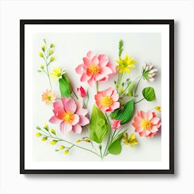 Paper Flowers On a White Background,Flowers on white background Art Print