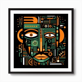 Abstract Geometric Green and Orange Face Art Print