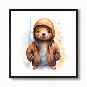 Watercolour Cartoon Platypus In A Hoodie Art Print