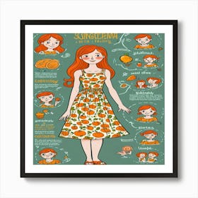 Girl In Orange Dress Art Print