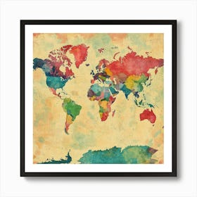 Watercolor World Map Art Art Print