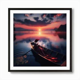 Lady In Rowing Boat Art Print