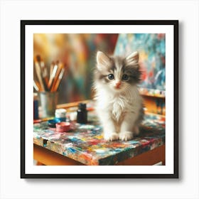 Cute Kitten Sitting On Easel Art Print