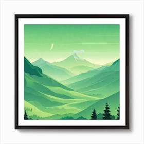 Misty mountains background in green tone 89 Art Print