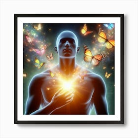 Heart Of Man With Butterflies Art Print