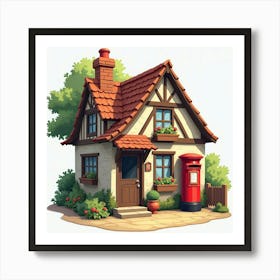 A Charming English Post Office With A Red Mail Box And Friendly Staff 1 Art Print