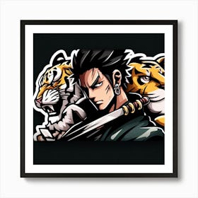 Tiger And Lion Zoro Sord Art Print