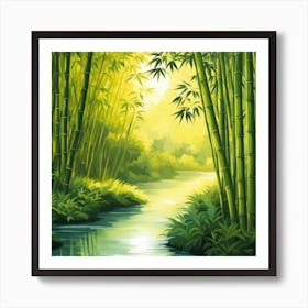 A Stream In A Bamboo Forest At Sun Rise Square Composition 428 Art Print