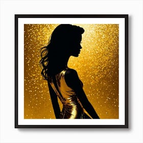 Silhouette Of A Woman In Gold Art Print