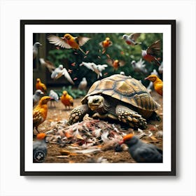 The Birds Gathered Around The Pile Of Feathers Their Songs Filling The Air It S A Farewell Hymn A Celebration Of The Tortoise S Life And Legacy (3) Art Print