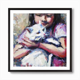 Pitty girl with kitty cat Art Print