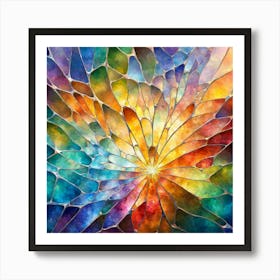 Watercolor Painting Of A Old Glas Art In A Spreading Flower Formation With Backlight Glow Art Print