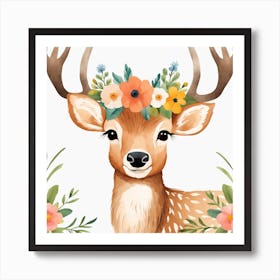 Floral Baby Elk Nursery Illustration (29) Art Print