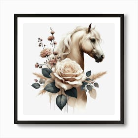 Horse With Roses Art Print