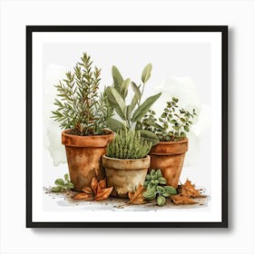 Three Pots Of Herbs 1 Art Print