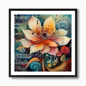 Lotus Flower With Music Notes Art Print