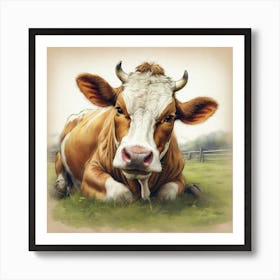 Cow In The Grass Art Print