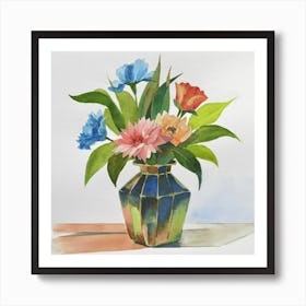 Bouquet of flowers inside a vase. Abstract artistic drawing 1 Art Print