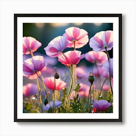 Pink Poppies At Sunset Art Print