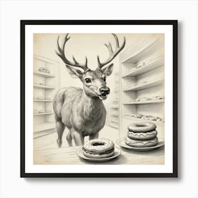 Deer In A Donut Shop Art Print