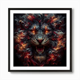 Lion In Flames Art Print