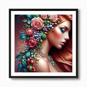 Beautiful Girl With Flowers 10 Art Print