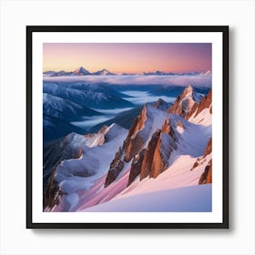 Sunrise In The Mountains With Snow Covered Art Print