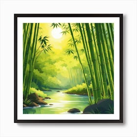 A Stream In A Bamboo Forest At Sun Rise Square Composition 99 Art Print