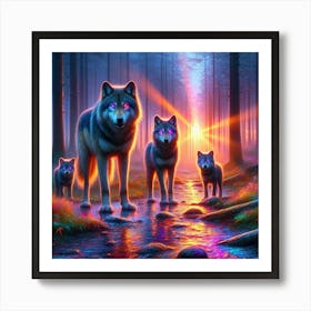 Mystical Forest Wolves Seeking Mushrooms and Crystals 4 Art Print