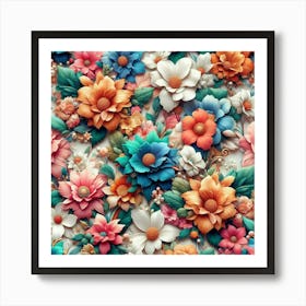 3d Floral Wallpaper Art Print