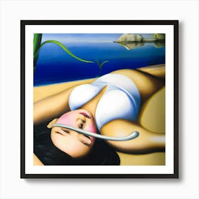 Woman Laying On The Beach Art Print