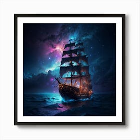 Ship In The Night Sky Art Print