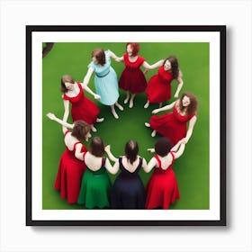 Group Of Women Dancing In A Circle Art Print