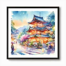 Watercolor Asian Pagoda Art Print