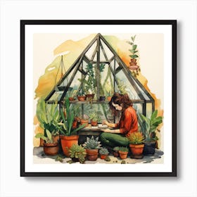 Tending to Plants In A Geo Greenhouse Art Print