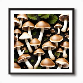 Mushrooms On A Black Background 6 Art Print