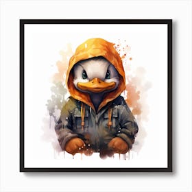 Watercolour Cartoon Duck In A Hoodie 2 Art Print