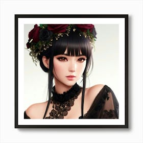 Gothic Girl With Roses Art Print