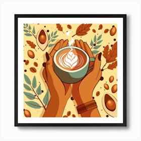 Coffee Cup With Leaves Art Print