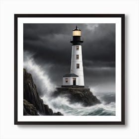 Lighthouse In The Storm Art Print