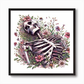 Skeleton In Flowers 1 Art Print