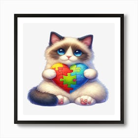 Autism Cat (Balinese) With Puzzle Piece Art Print