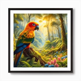 Sun Conure in Beautiful Forest 2 Art Print