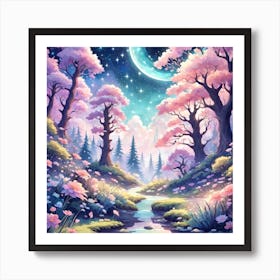 A Fantasy Forest With Twinkling Stars In Pastel Tone Square Composition 332 Art Print