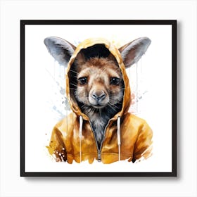 Watercolour Cartoon Kangaroo In A Hoodie 2 Art Print