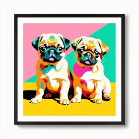 Pug Pups, This Contemporary art brings POP Art and Flat Vector Art Together, Colorful Art, Animal Art, Home Decor, Kids Room Decor, Puppy Bank - 133rd Art Print