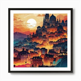 Cityscape At Sunset Affiche