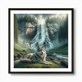 Wolf In The Waterfall 2 Art Print